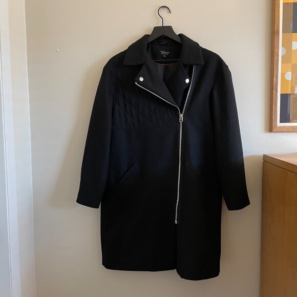TopShop Black Coat Silver Asymmetrical Zipper - Picture 3 of 16